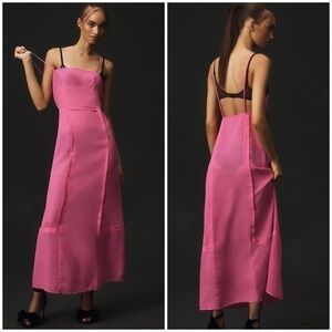 By Anthropologie Sheer Paneled Midi Dress in Neon Berry Size 2 NWT